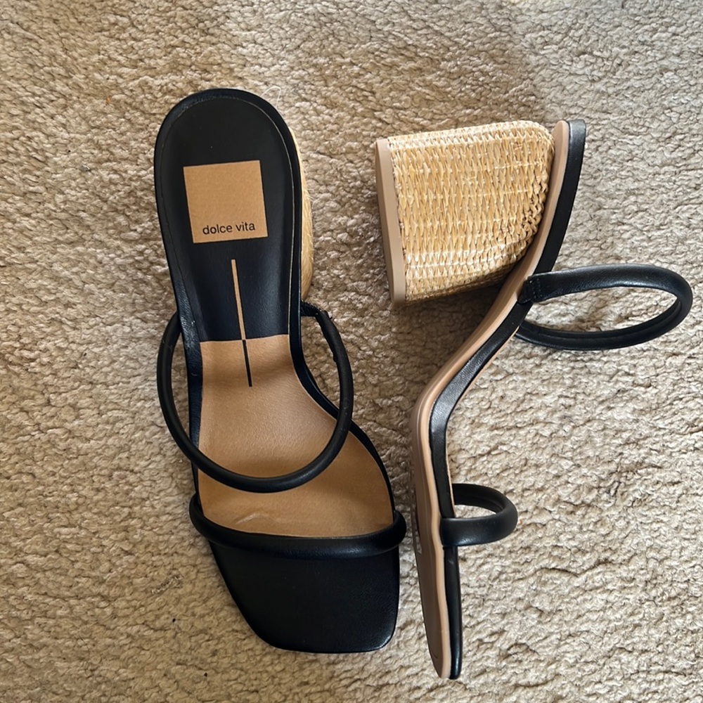 Dolce Vita Black Strappy Woven Block Heel Sandals